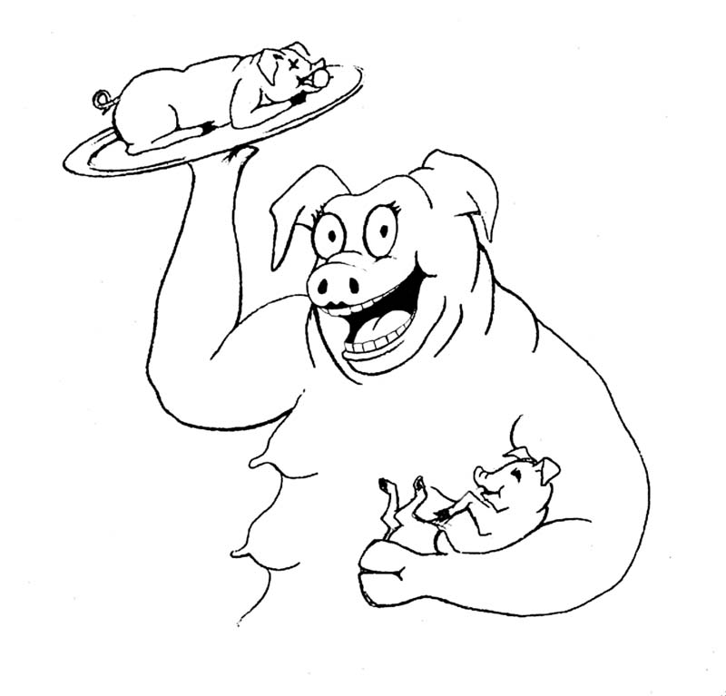 Computer sketch of pig painting. Michael Croft.