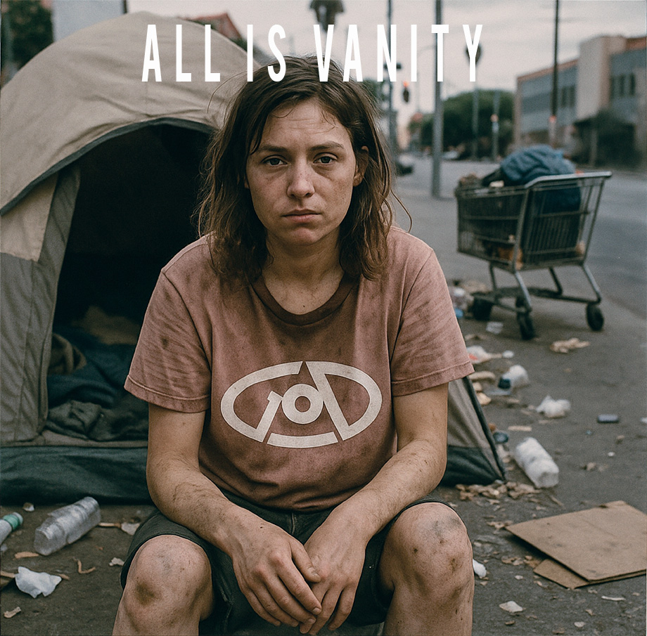 ISONERV | God Logo | all is vanity|homeless woman wearing god logo t-shirt| Hoodie