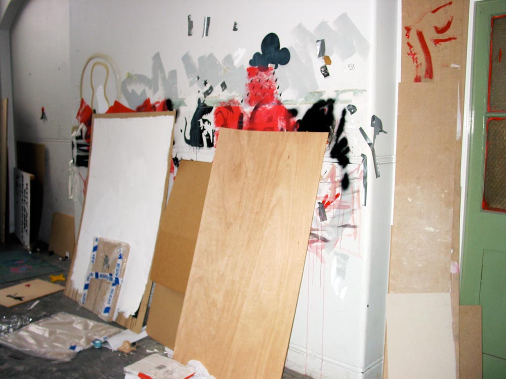 Banksy Studio | Hoxton |2004| ||London |The Gamble | Banksy identity | Rat Stencil |Girl with Balloon | Michael Croft | Artist 